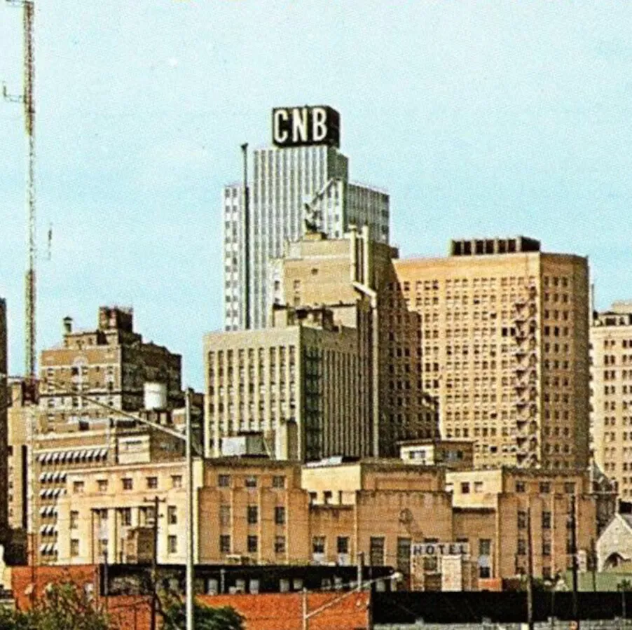 Vintage view rising over downtown