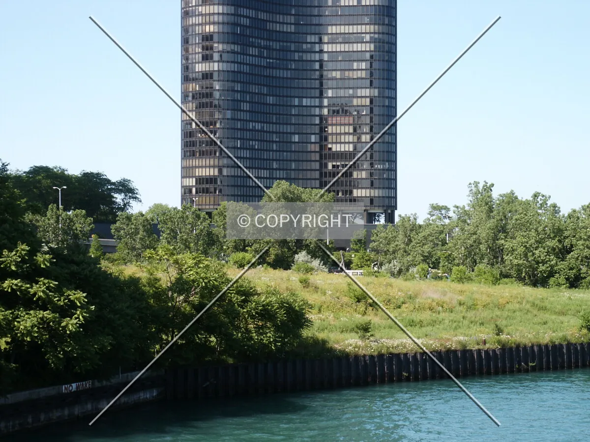 Base of the tower from the mouth of the Chicago River