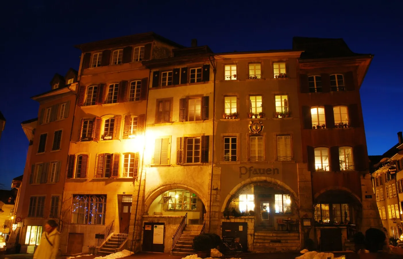 Biel altstadt square, old leaning houses