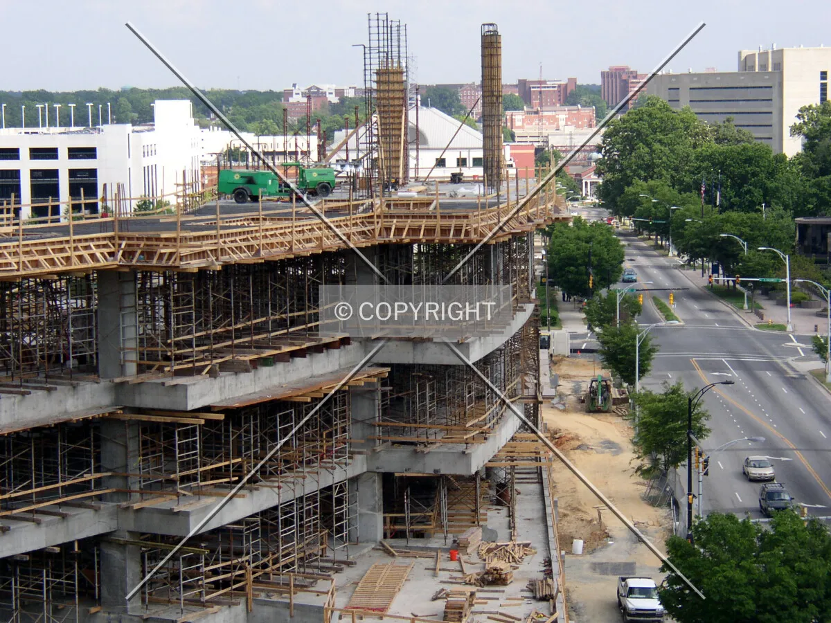 Looking east along East Trade Street from atop the Bank of America garage