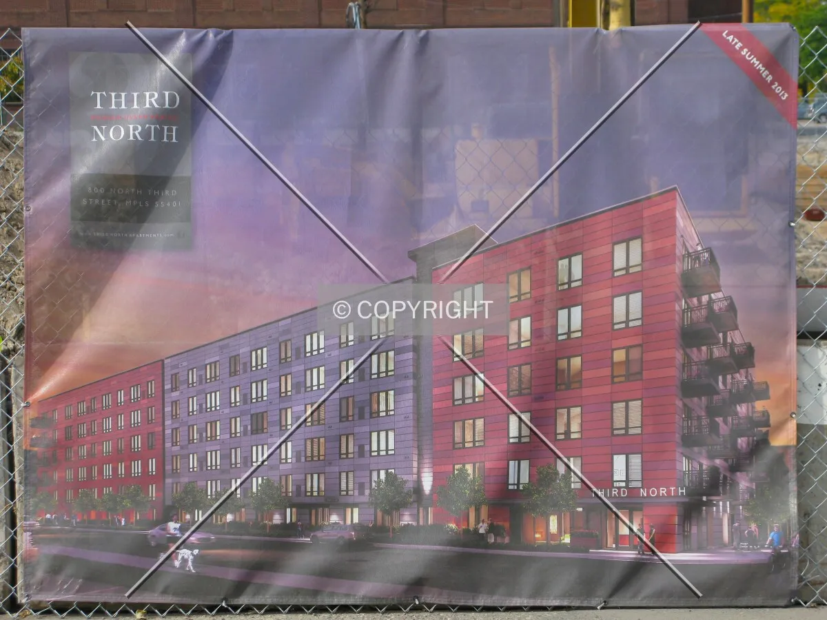 Illustration on banner at construction site