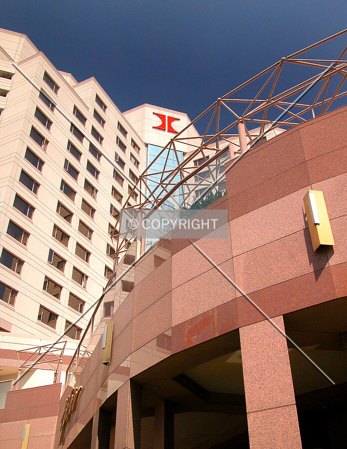 A look up to the hotel's logo