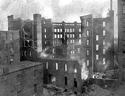 View from the northwest after being destroyed by fire