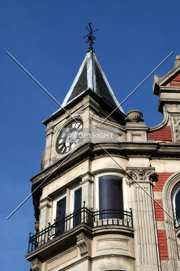 View of the clock and square dome at the top