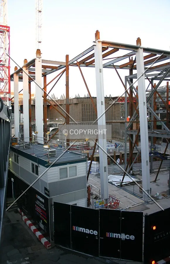 Elevated view north of perimeter columns
