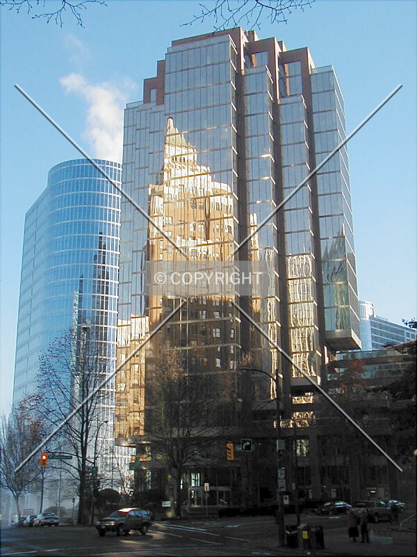 Reflecting the Marine Building on a bright December morning