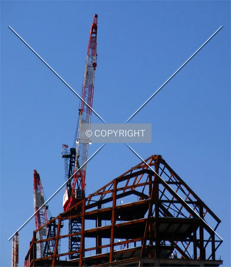 Unfinished crown and cranes from the east