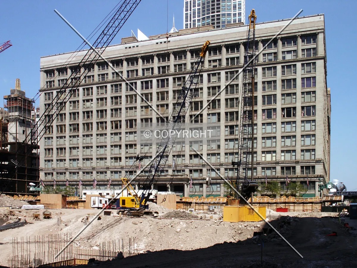 View from the southwest with the Marshall Field's store in the background