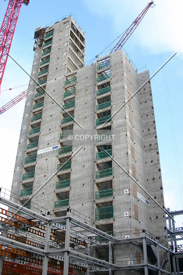 Looking up at the core's west side