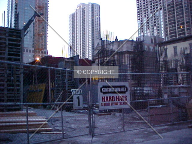 Looking west into the construction siste from Rush Street