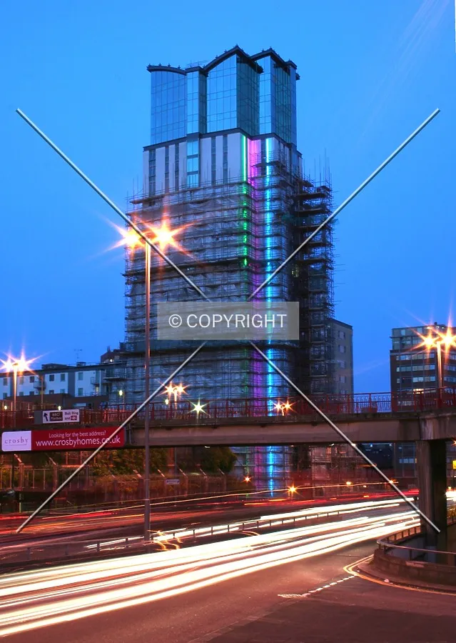 Looking into the night time sky from Suffolk Street