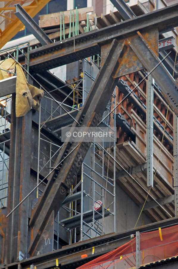 Connection detail of the steel truss attached to the concrete core