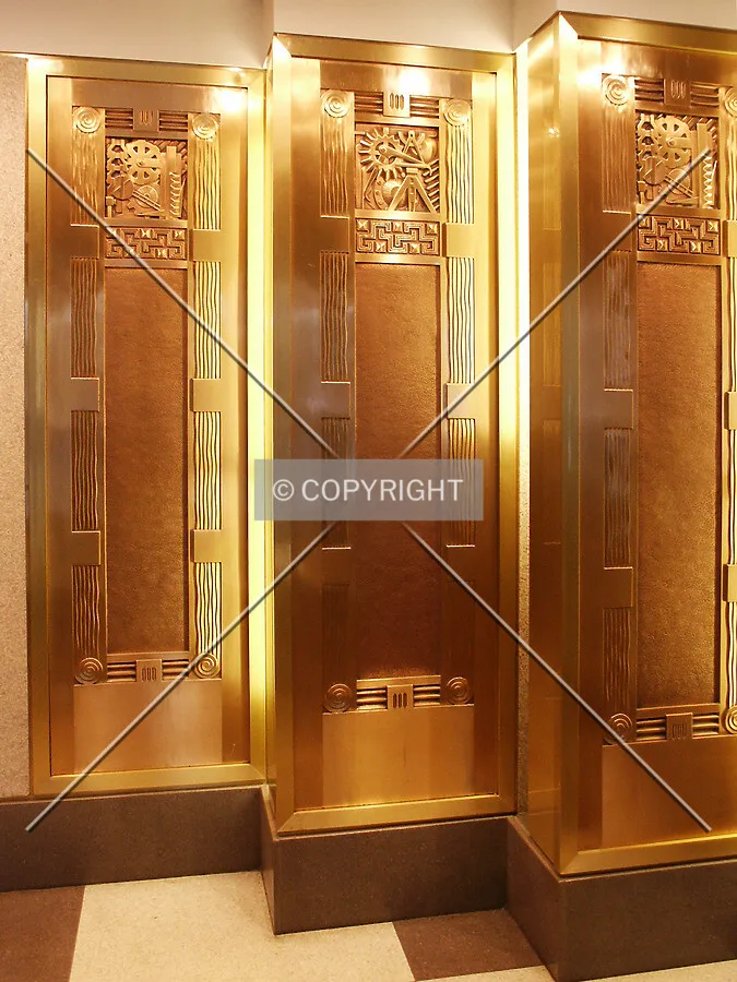 Old elevator doors on display in the lobby