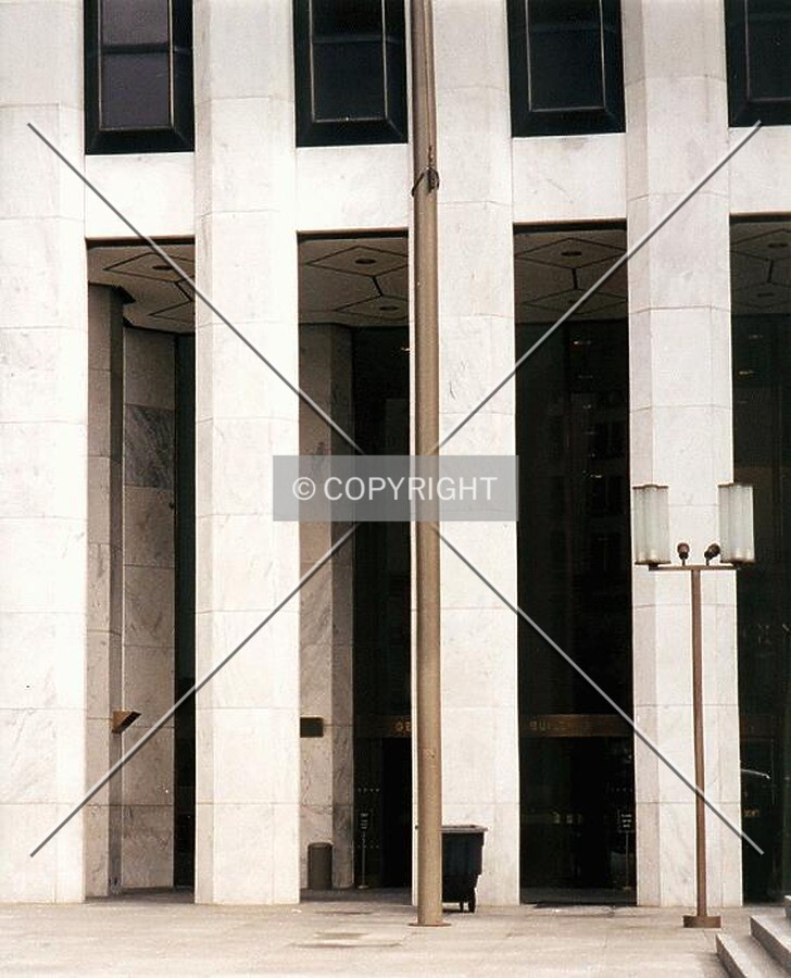 Detail of marble-clad columns on west facade