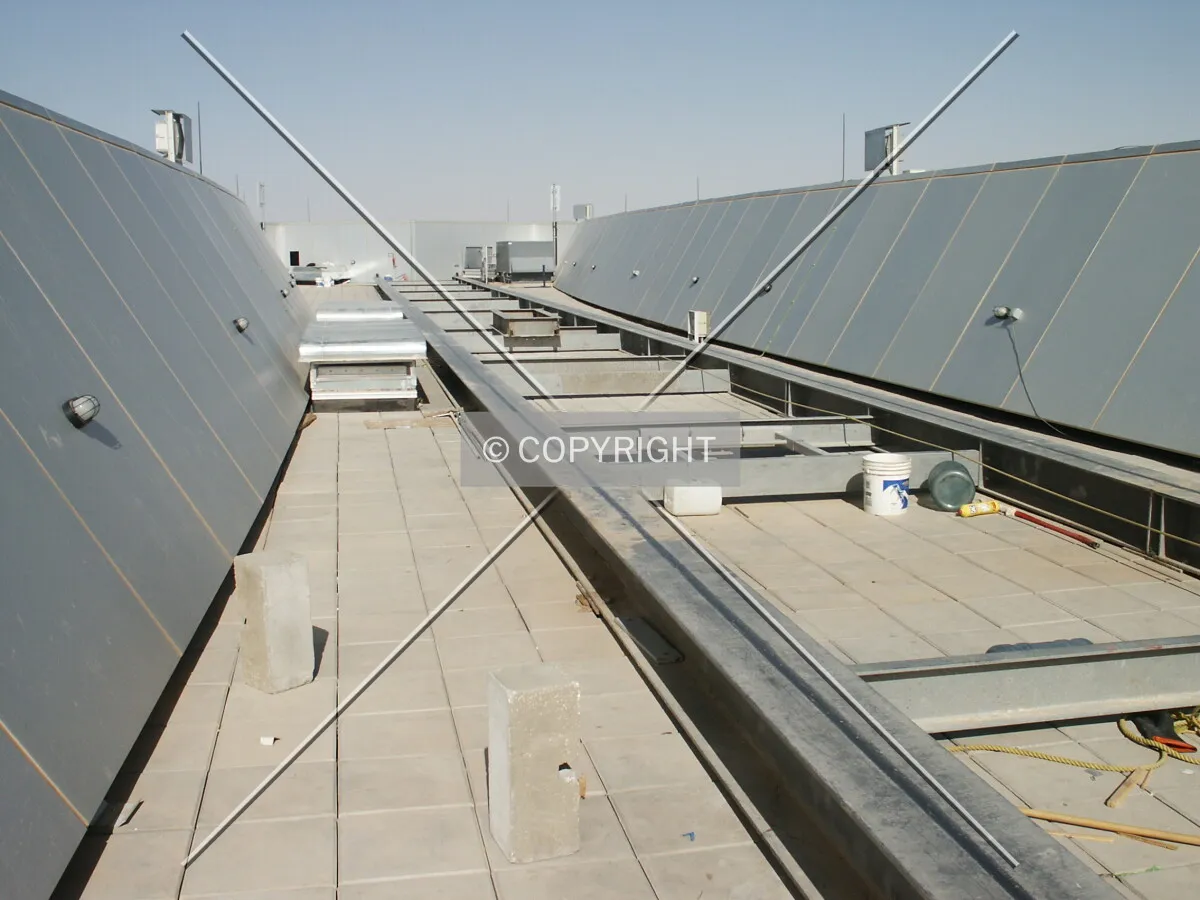 Rooftop, with window washing machine tracks down the center