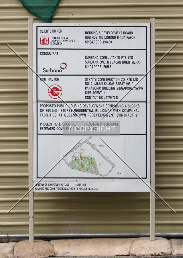 Project information displayed on the construction site fence