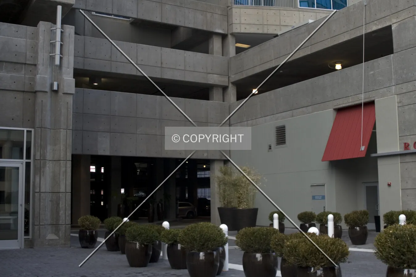 The entrance to the parking structure for residents