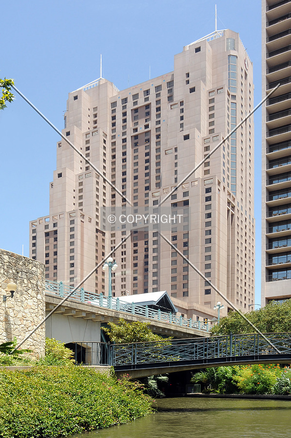 View from the southwest along the Riverwalk downtown