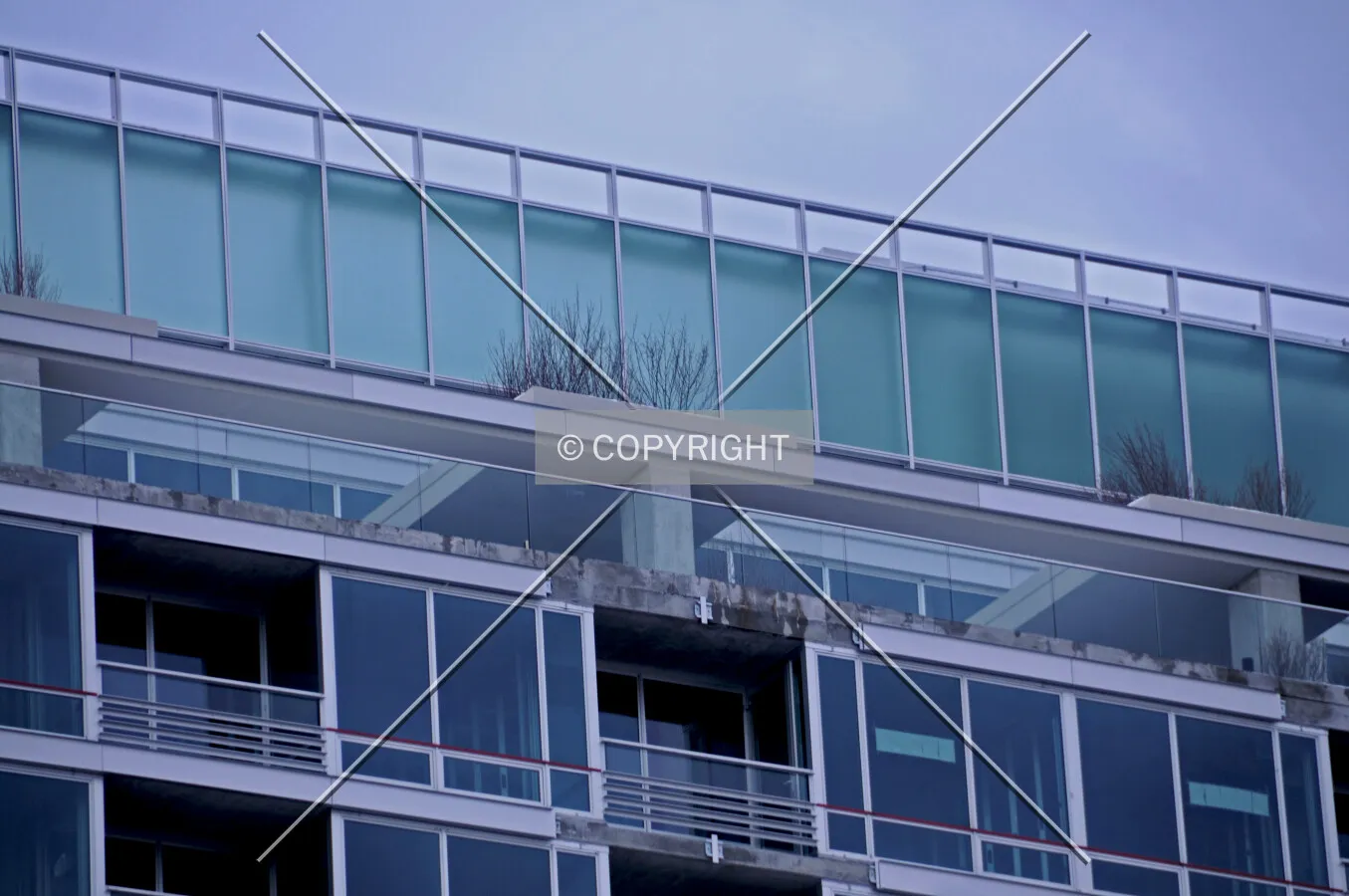Upper level terraces on the Maple Tower viewed from the north