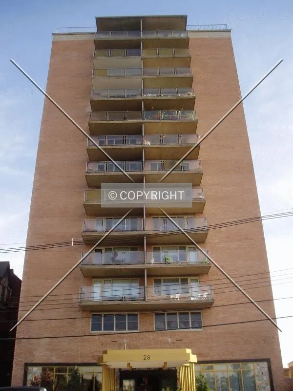Balconies on the front side on Riverside Avenue, from the south