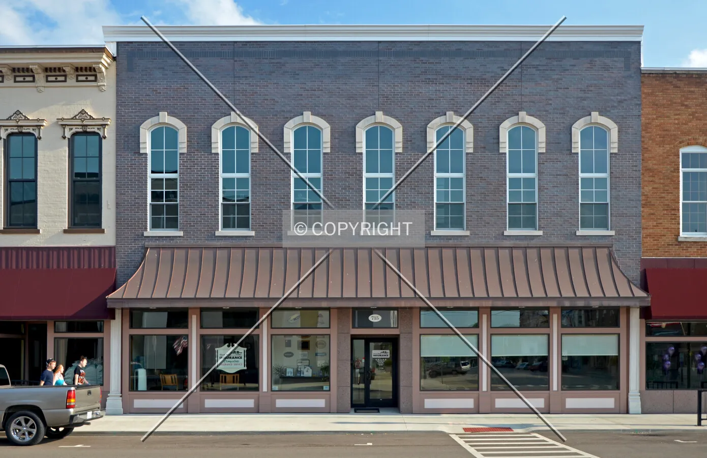 Renovated front facade along Washington Street; July 9, 2013.