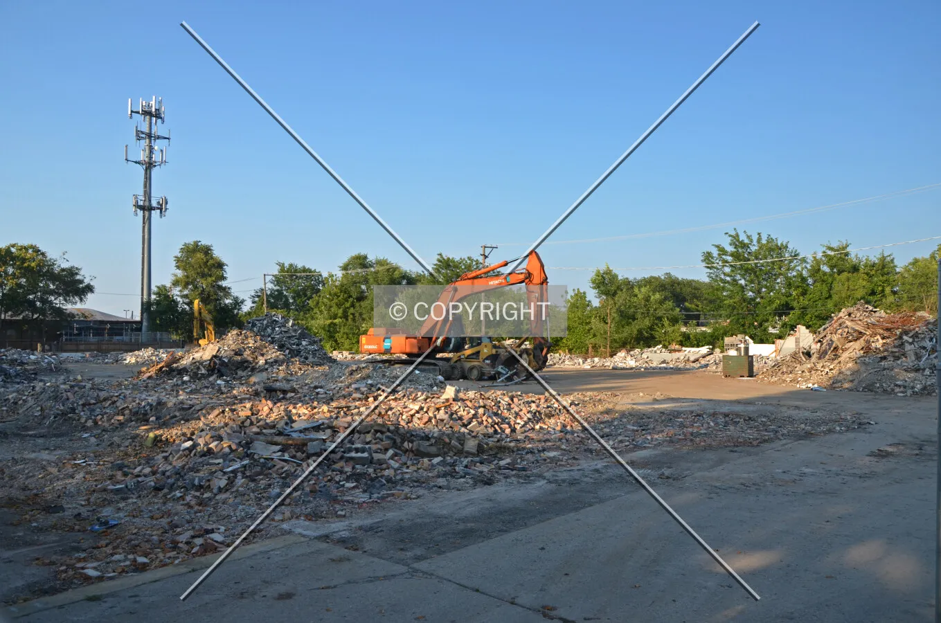 Looking northeast across the site during demolition; August 25, 2013.