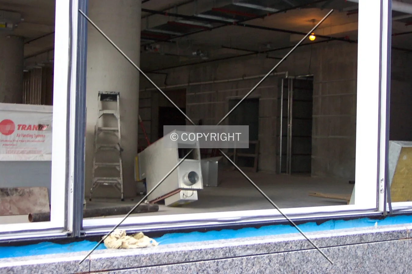 Looking into the building at the elevator bay