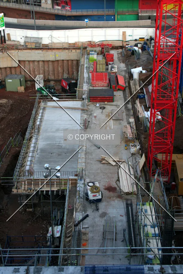Looking down into the site