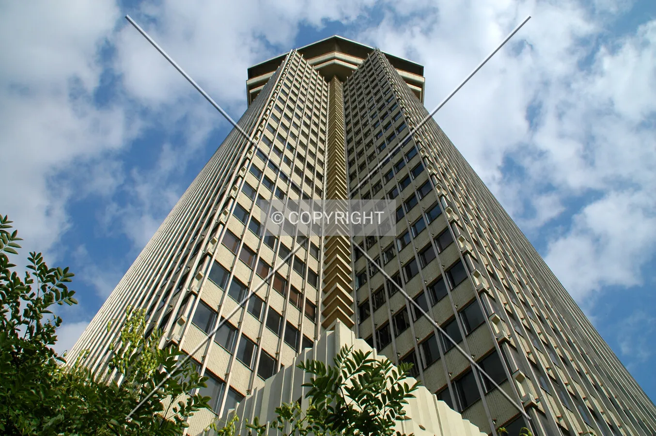 Looking up the southeast corner