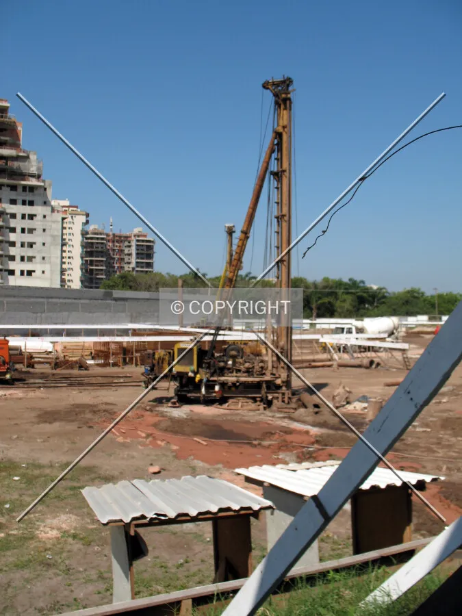 Machinery used in the construction of the building's foundation