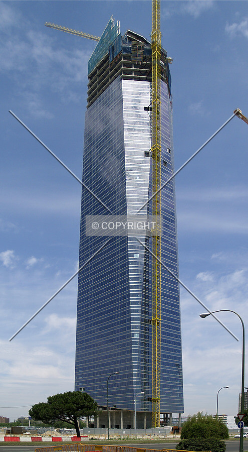 As seen from across Paseo de la Castellana