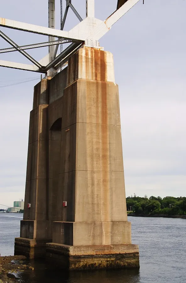 Looking southeast at a bridge pier