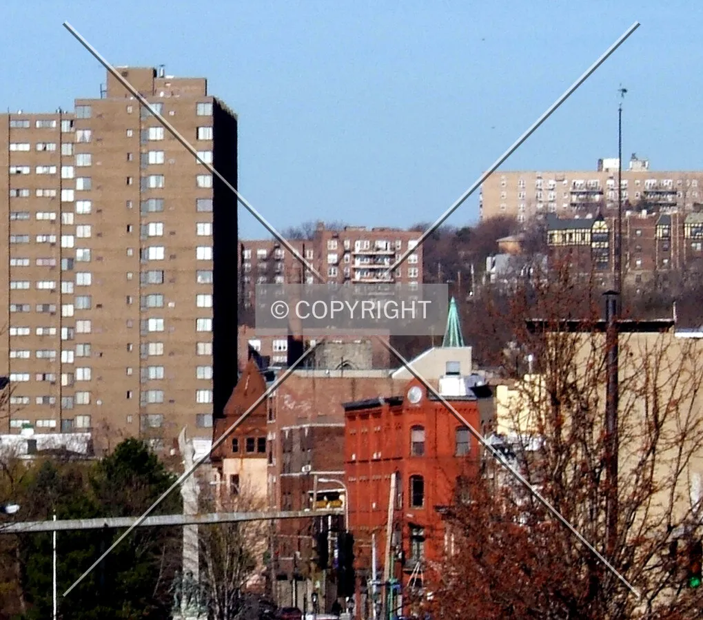View from the southwest seen between The Dorado and the Crest Manor
