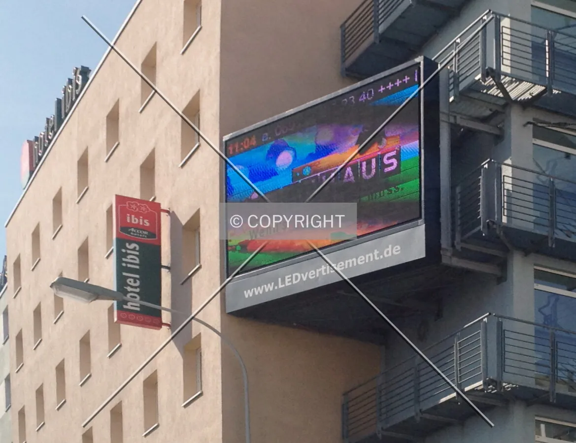 Video screen on the facade of the hotel