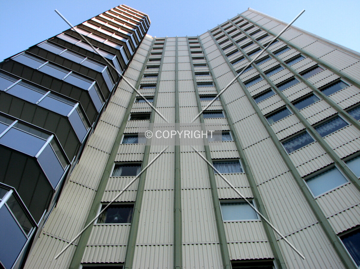 Looking up the west facade
