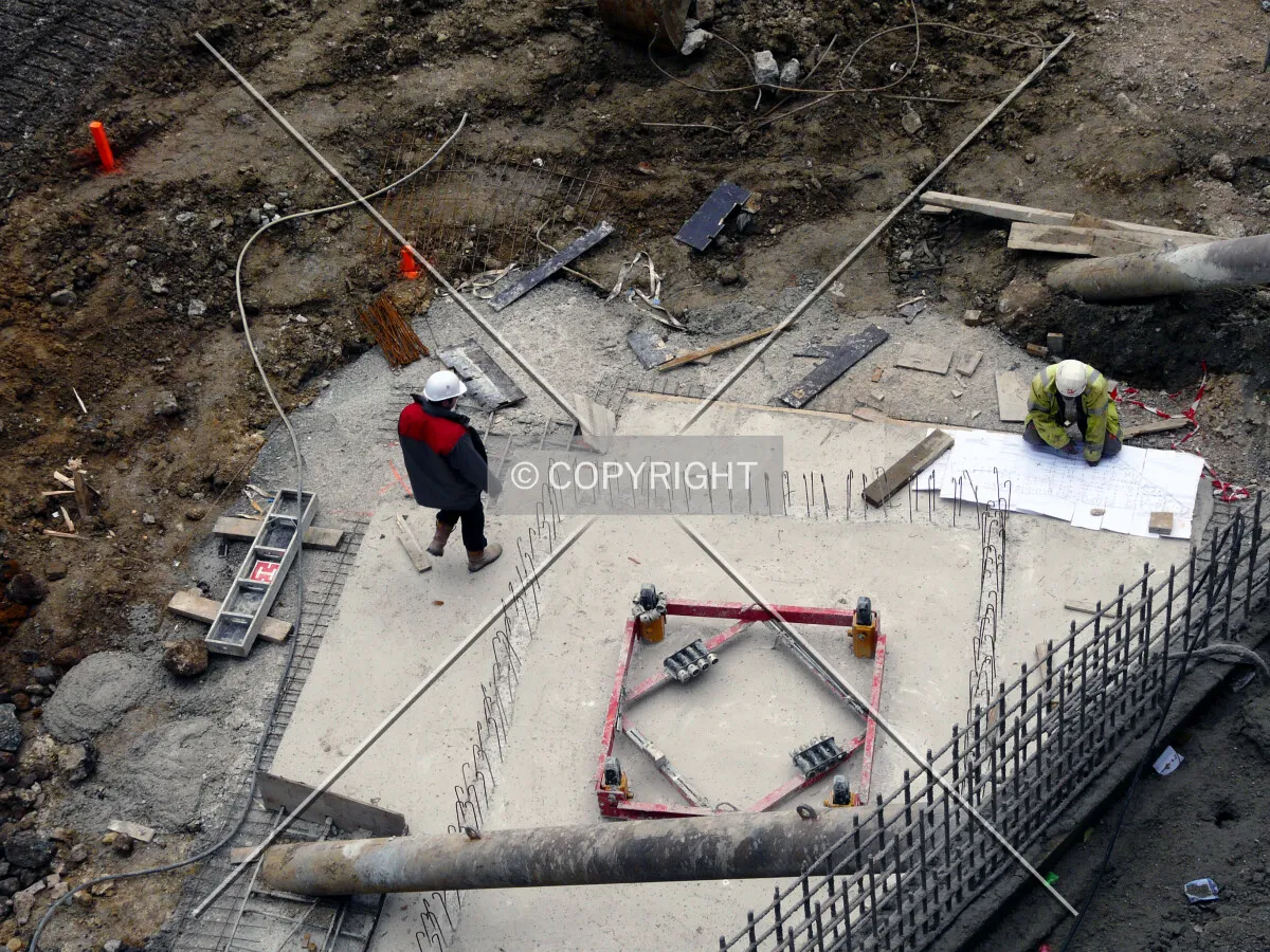 Concrete platform for the future third tower crane on the west side