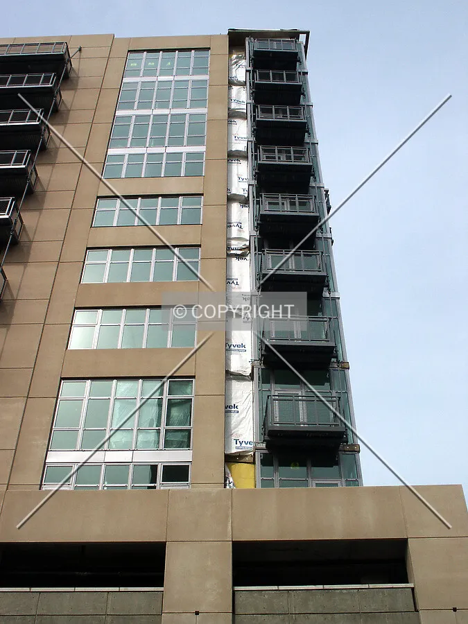 Looking up the east edge of the south facade