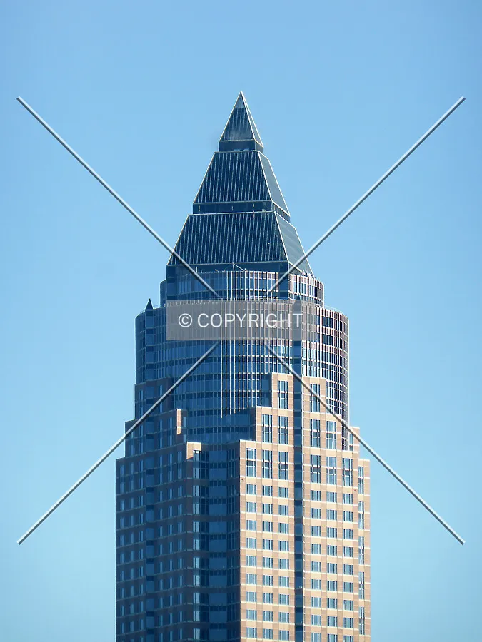 Upper section of MesseTurm including closeup of its pyramid