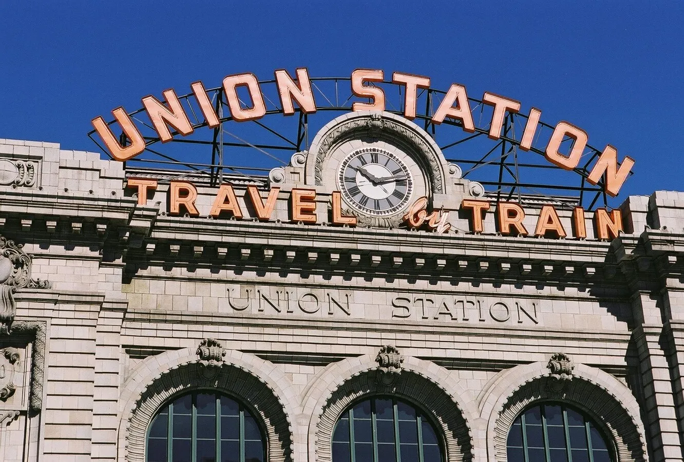 Clock and signage on the roofline