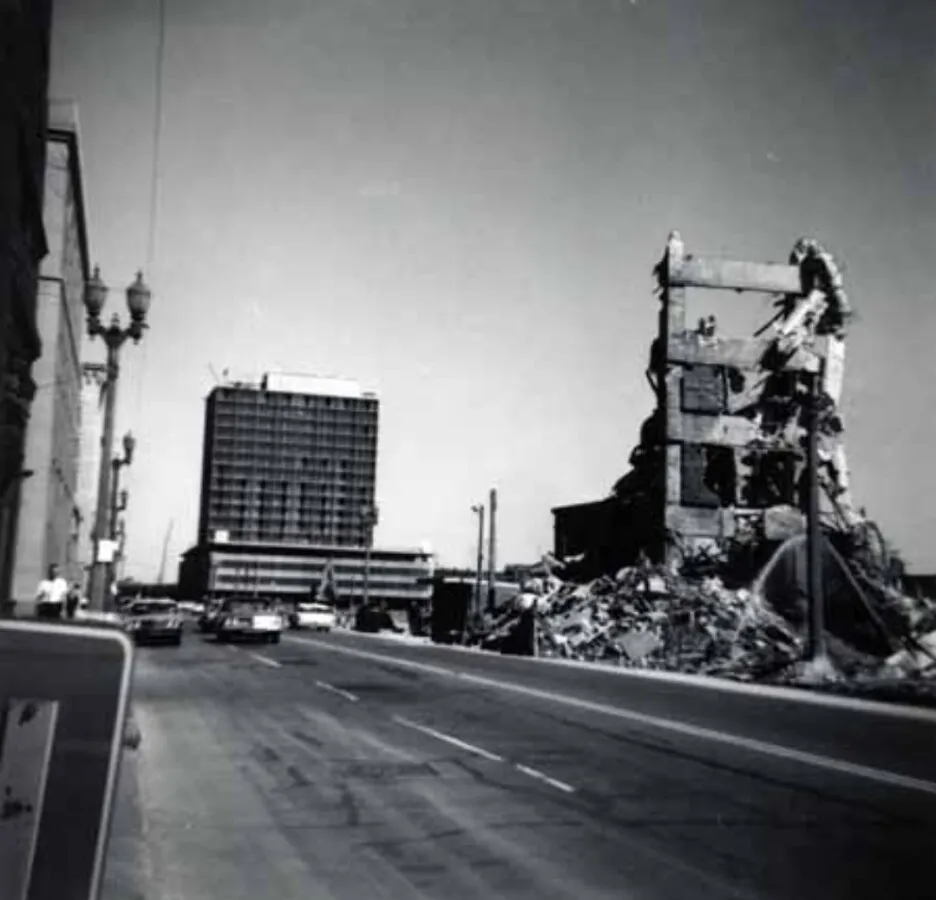 View during demolition; 1963