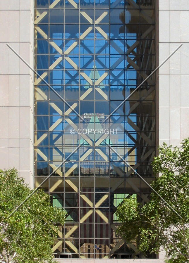 View to the north through the atrium, Minneapolis City Hall visible on the other side