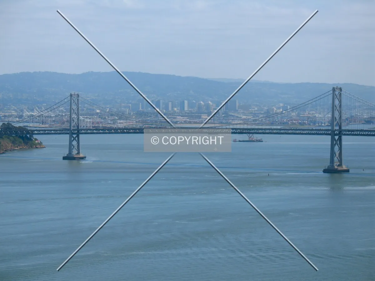 Distant view from Coit Tower, across San Francisco Bay and the western end of the Bay Bridge