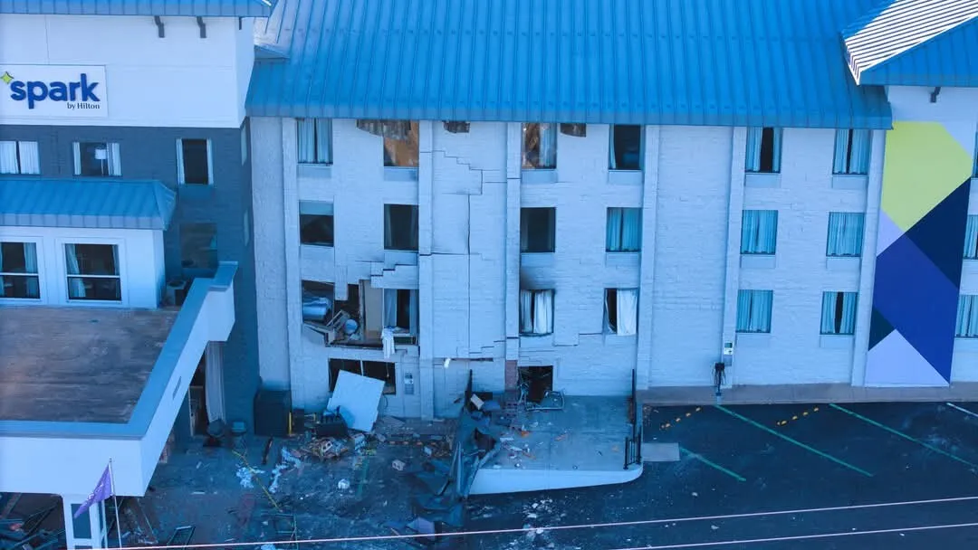 Damage from an explosion; February 27, 2025