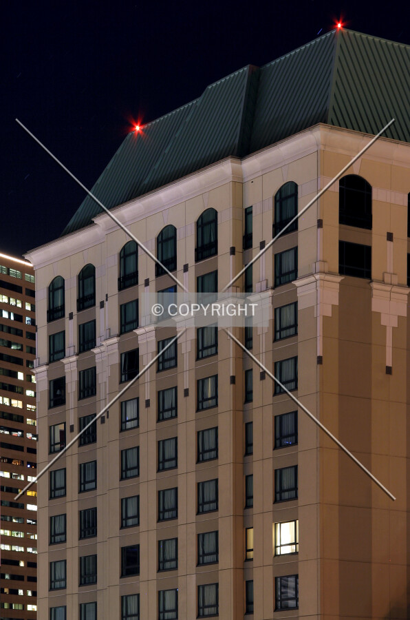 View of the western facade at night