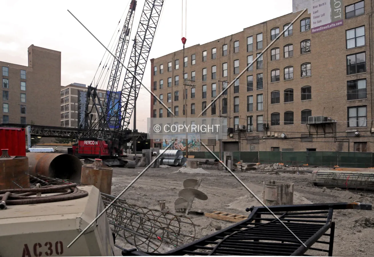 Looking northwest across the site from Erie Street