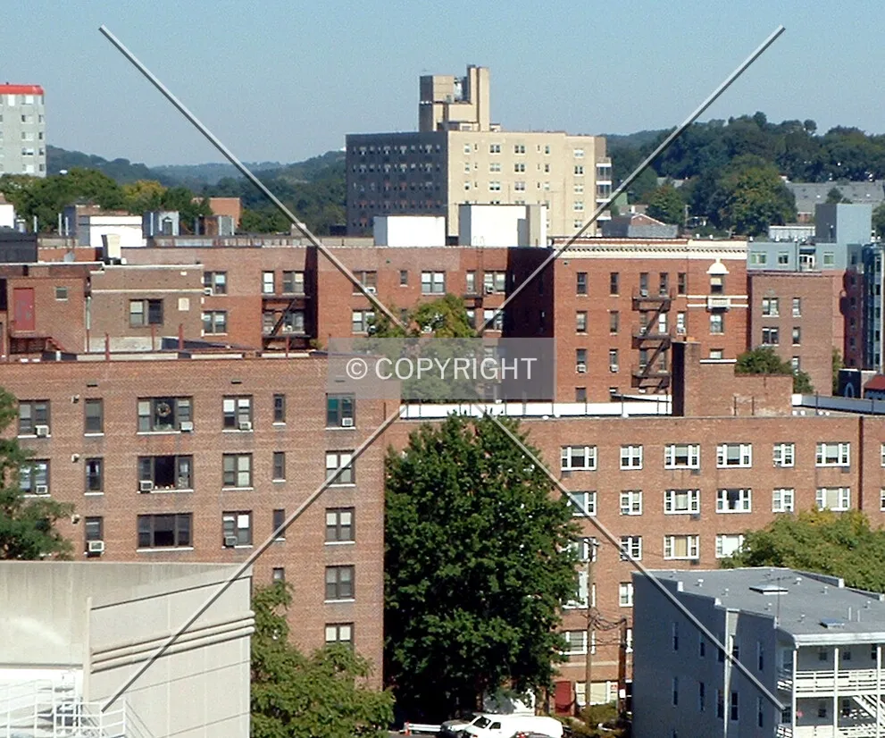 View from the southwest between Franklin Towers (foreground right) and Biltmore Towers (background center)