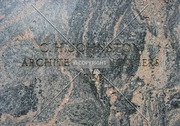 Marble cornerstone along St. Peter Street
