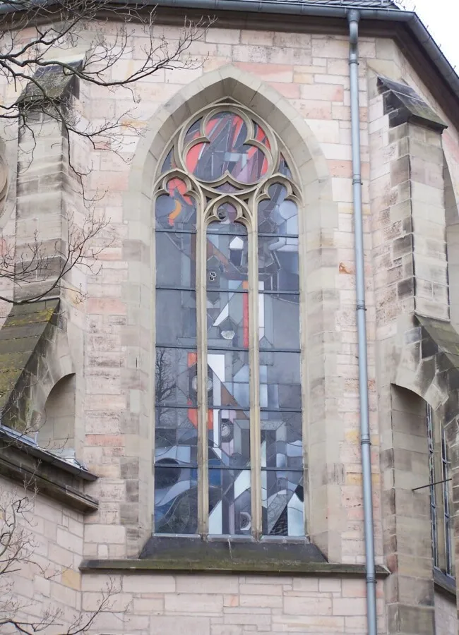 Stained glass painting in the rear window