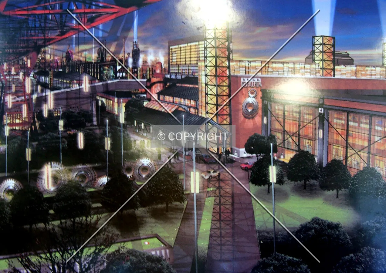 Rendering displayed in Bethlehem City Hall looking northwest past the Casino toward the Hotel