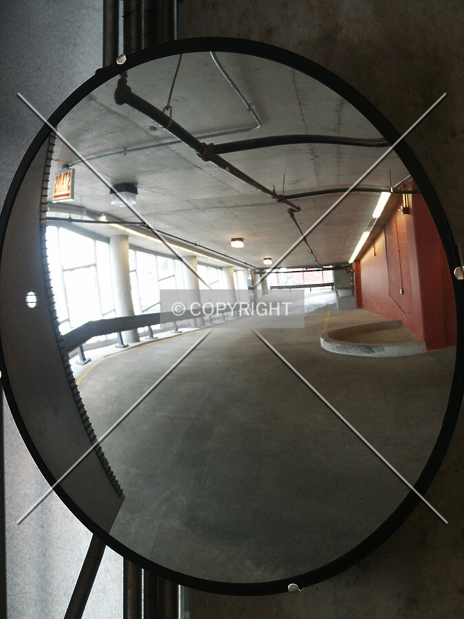 Safety mirror in the parking garage